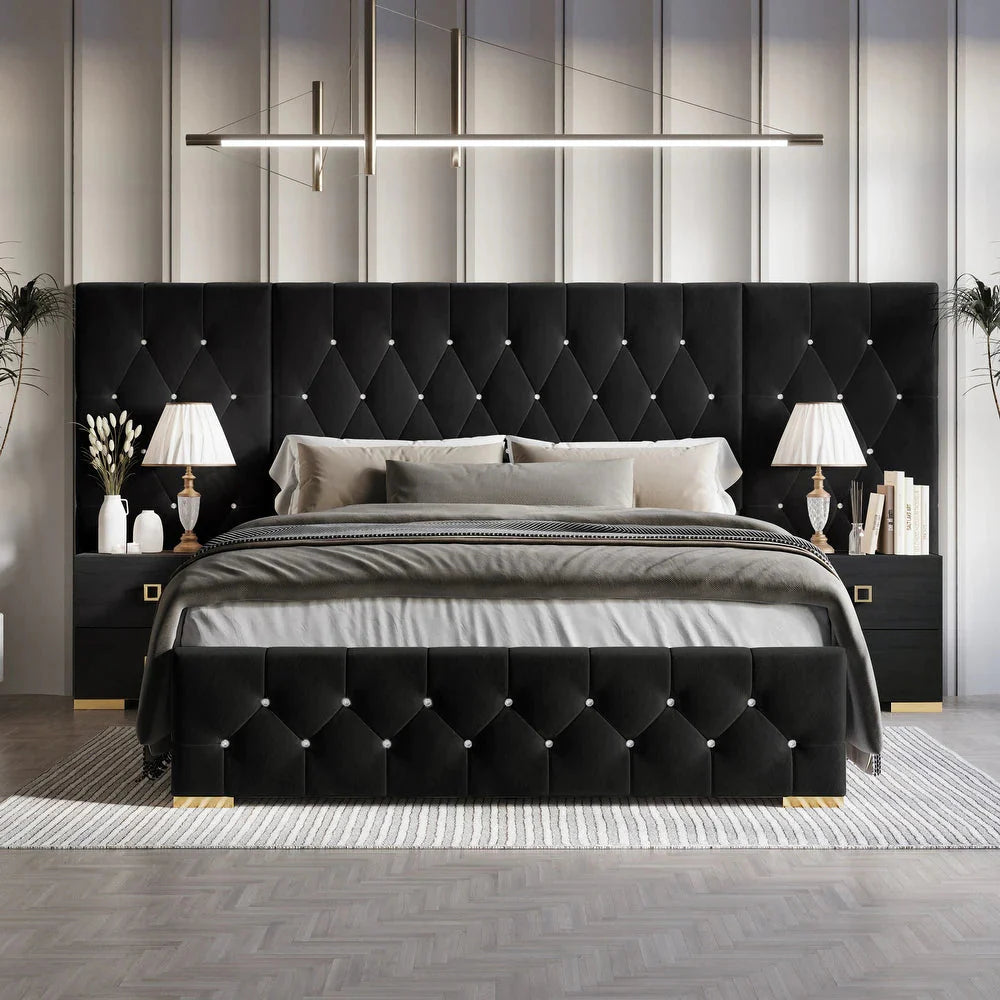 Luxo Nation Luxury Upholstered Bed with Side Tables in Leatherette